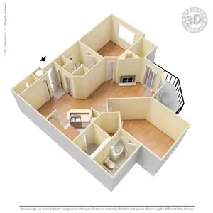 2 Bed 2 Bath 1240 SqFt (1096 Net) 03301 floor plan